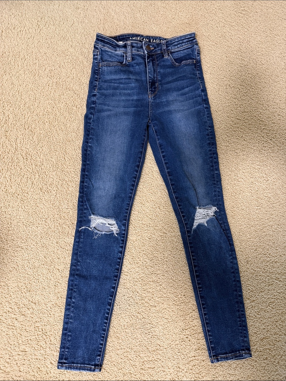 American Eagle Outfitters Dark Blue Ripped High-Rise Skinny Jeans